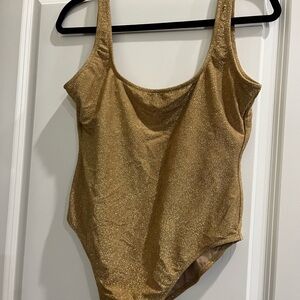 Love & Sports Metallic Scooped Back Tank One-Piece